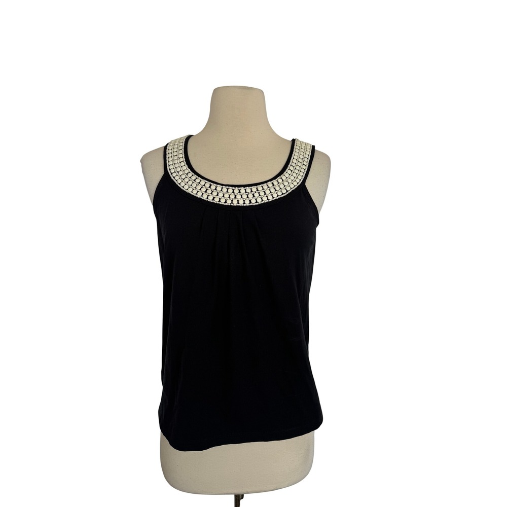 Talbots Petites Black Beaded Neckline Sleeveless Shell Tank Top Size P